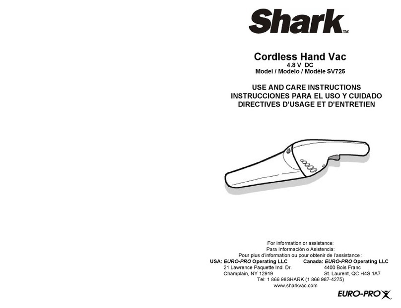 Shark SV725 Quick reference guide