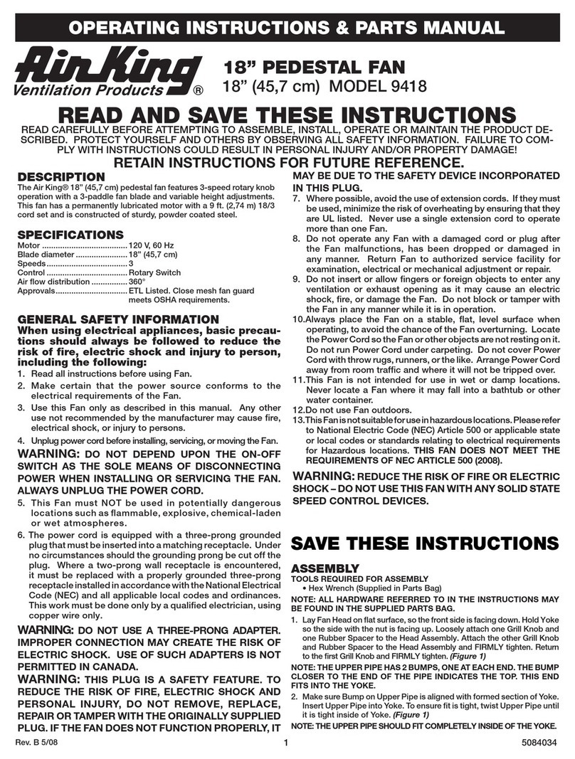 Air King 9418 Operating instructions & parts manual