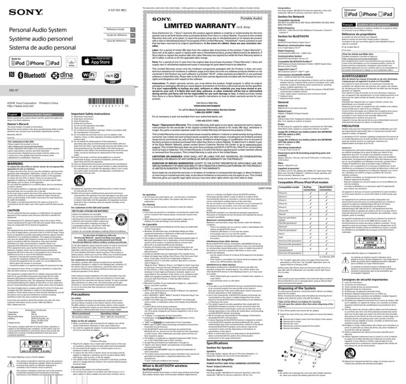 Sony SRS-X7 reference guide