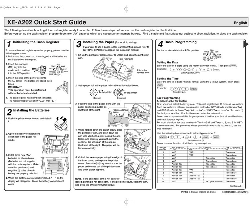 Sharp XE-A202 - Electronic Cash Register quick start guide