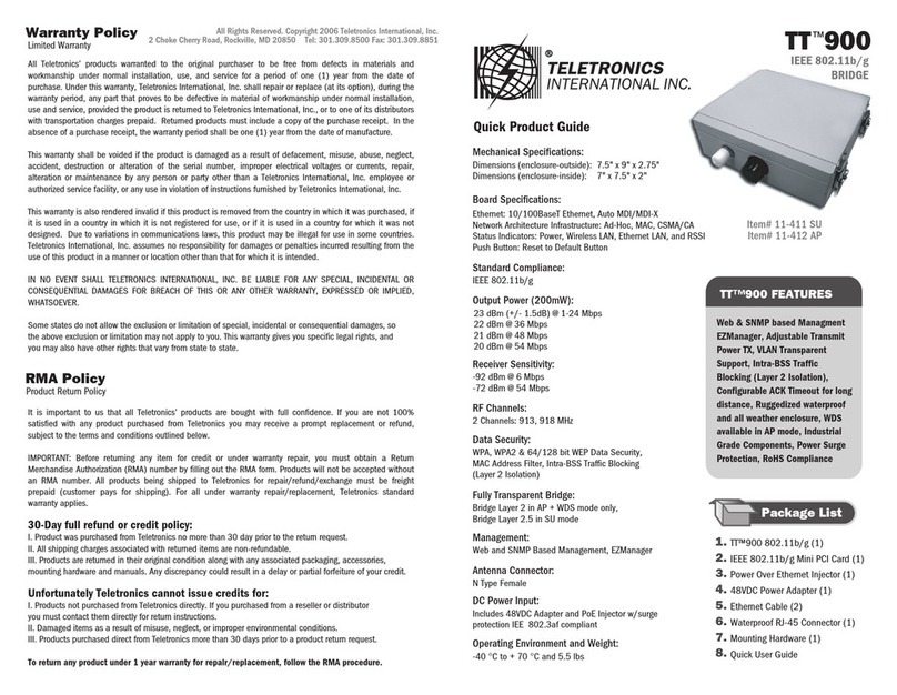 Teletronics International TT 900 Quick product guide Teletronics International TT 900 Quick product guide