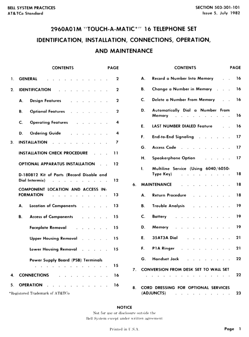Bell System 2960A01M Installation, operation and maintenance instructions