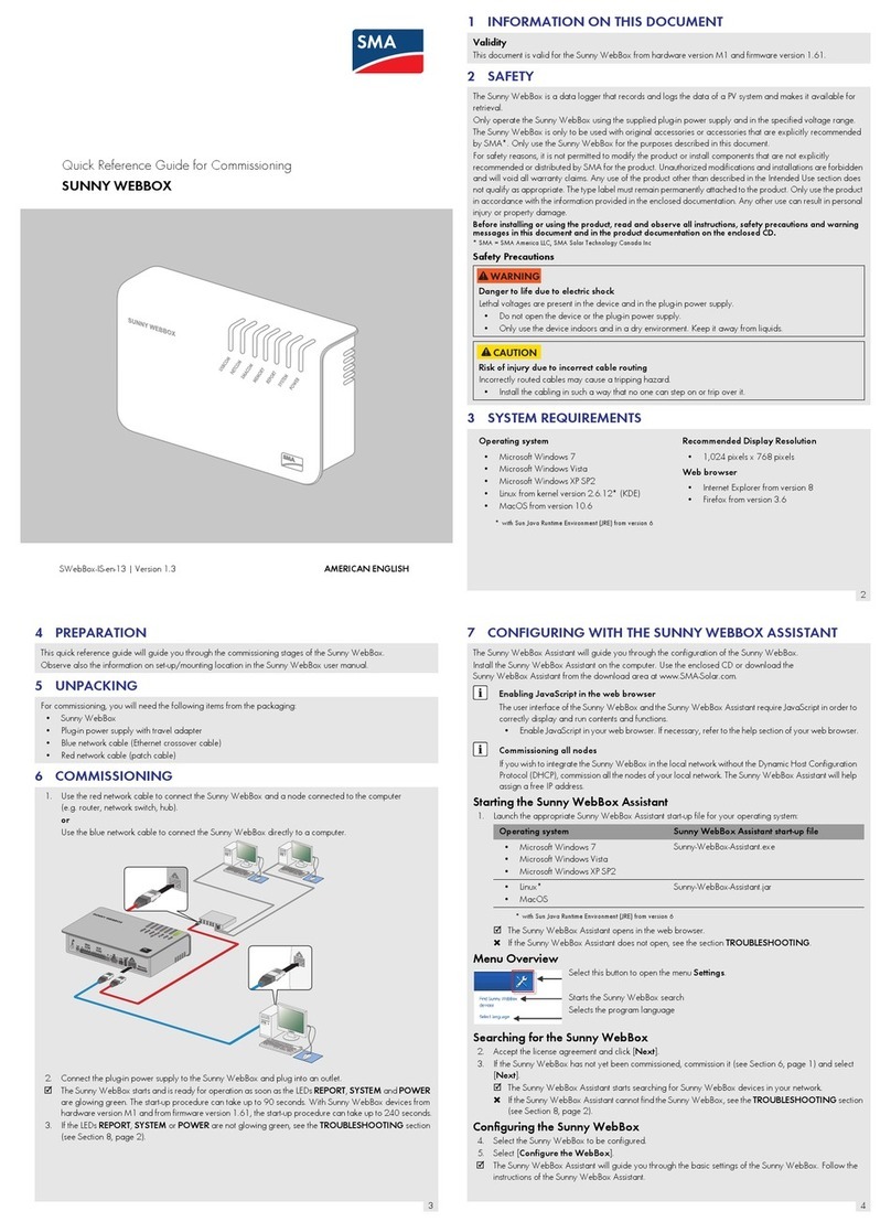 SMA SUNNY WEBBOX with Bluetooth Quick reference guide for commissioning