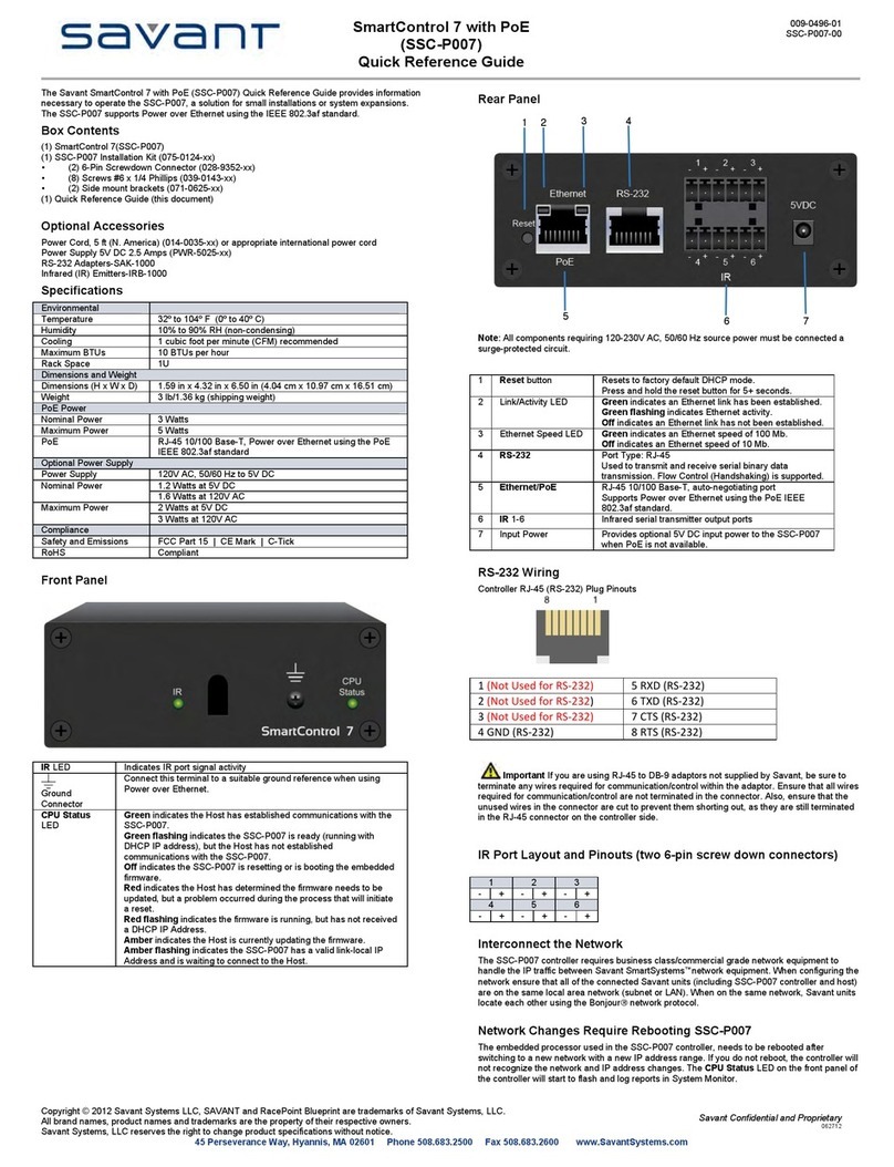 Savant SSC-P007 Quick reference guide
