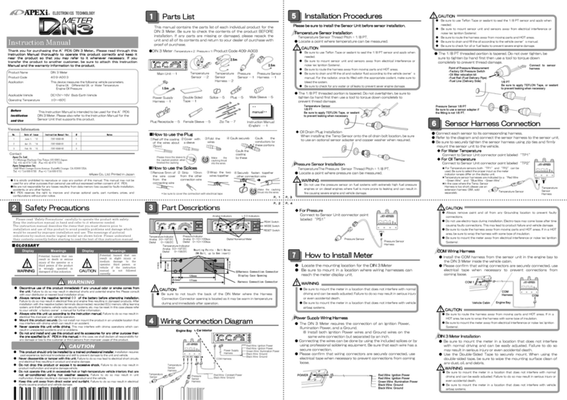 APEXi DIN 3 METER instruction manual