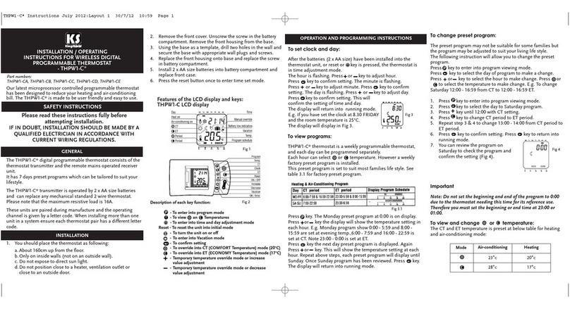 KingShield THPW1-CA Installation & operating instructions