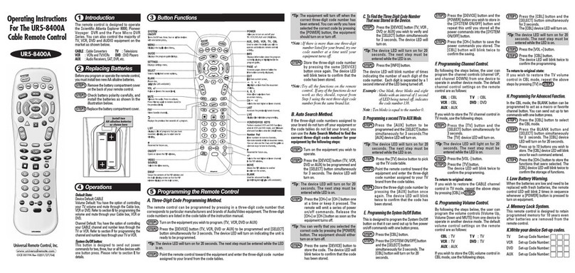 Universal Remote Control UR5-8400A User manual