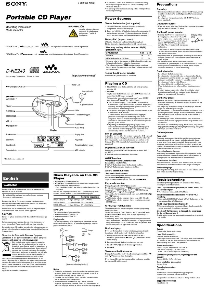 Sony Walkman D-NE240 User manual