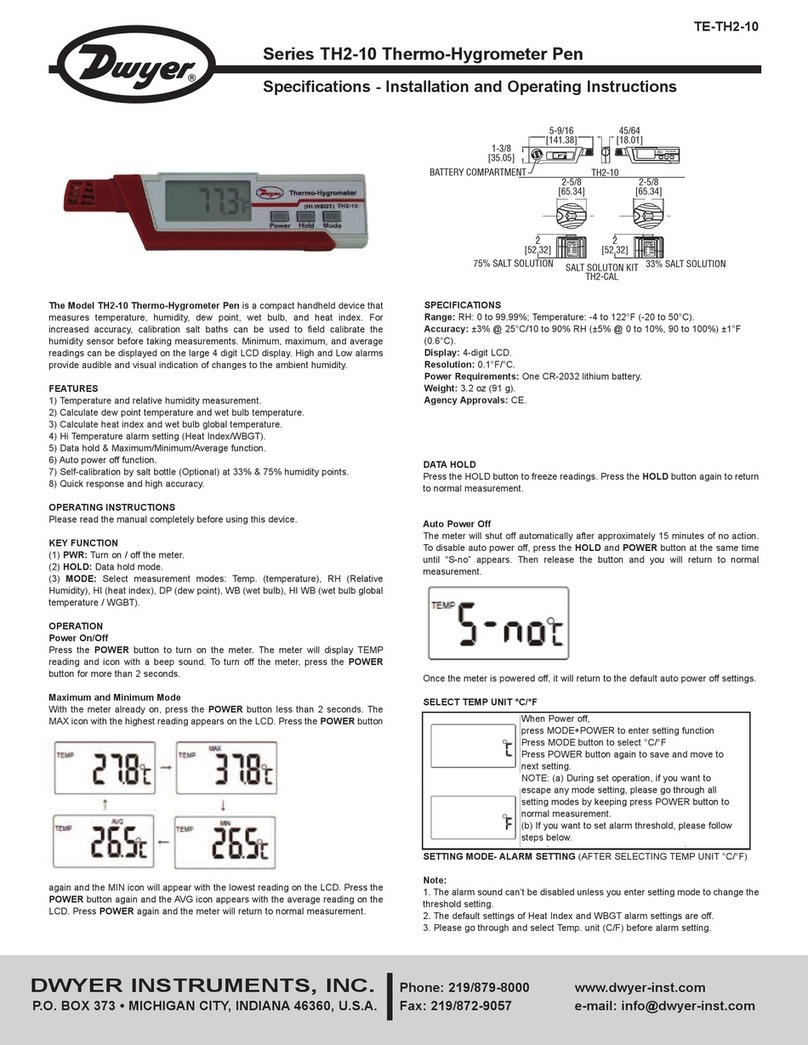 Dwyer Instruments TH2-10 series Installation and operating instructions