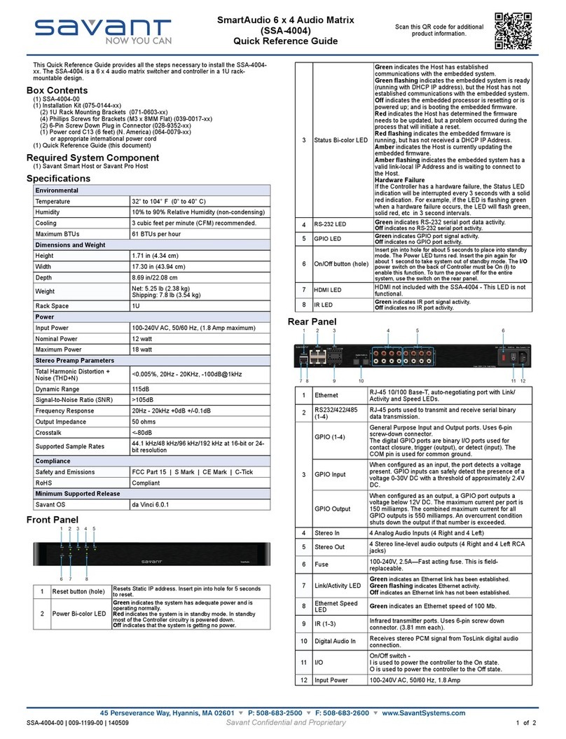 Savant SSA-4004 User manual