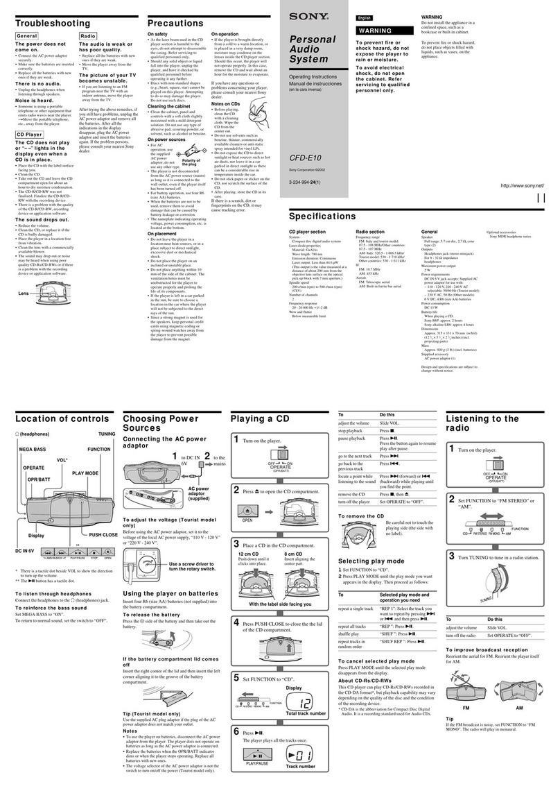 Sony CFD-E10 Marketing operating instructions