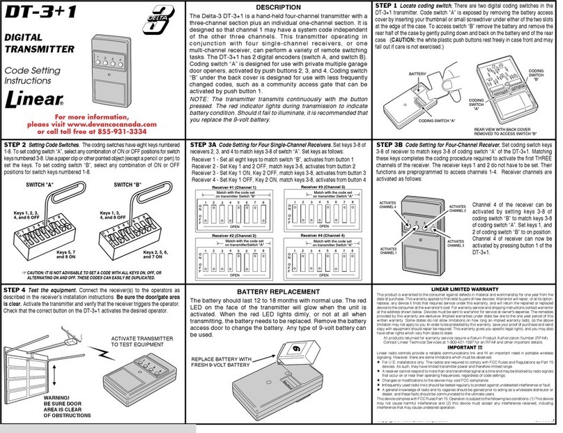 Linear DT-3 Plus 1 Code Setting Instructions