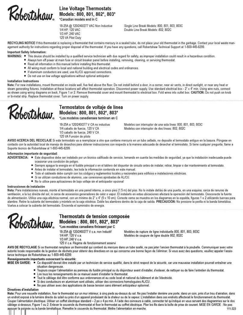 Robertshaw 800 User manual