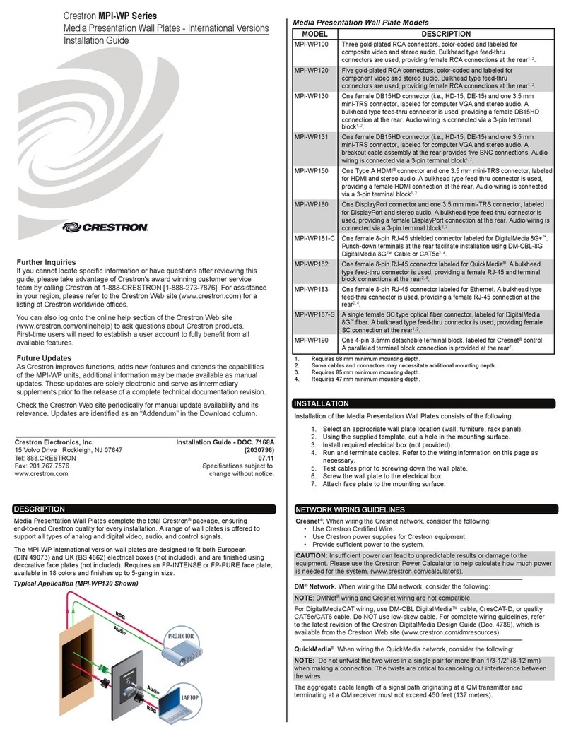 Crestron MPI-WP100 installation guide
