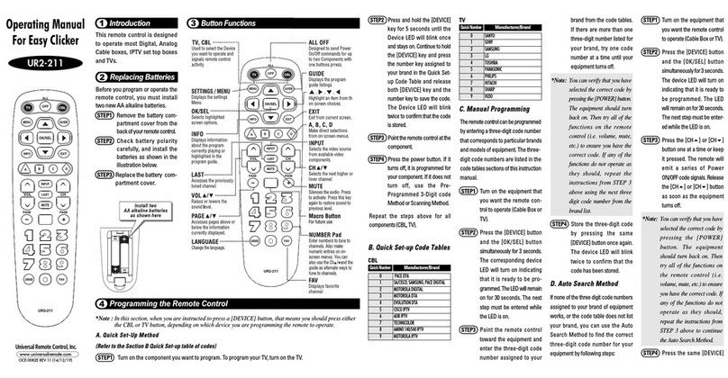 Universal Remote Control Easy Clicker UR2-211 operating manual