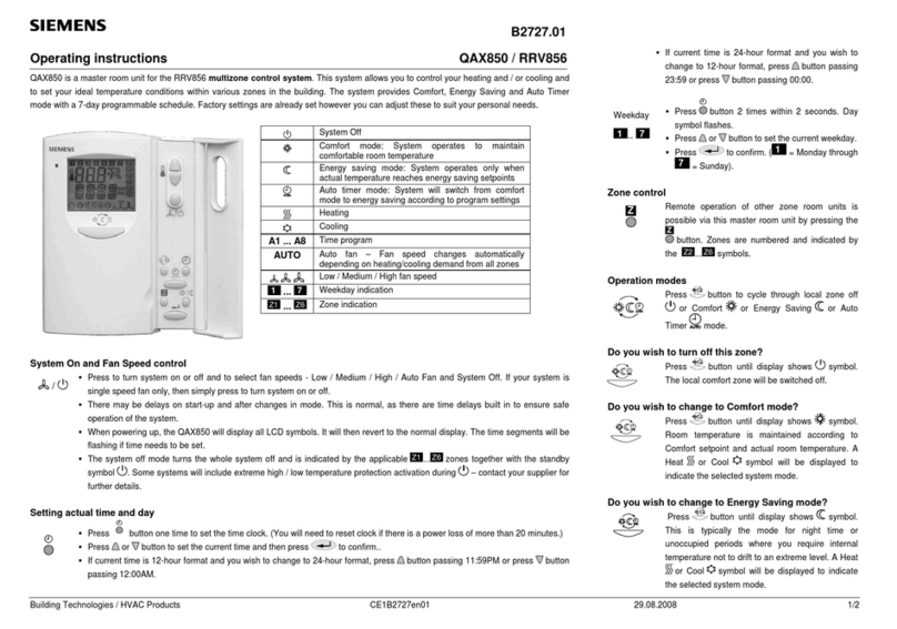 Siemens QAX850 operating instructions