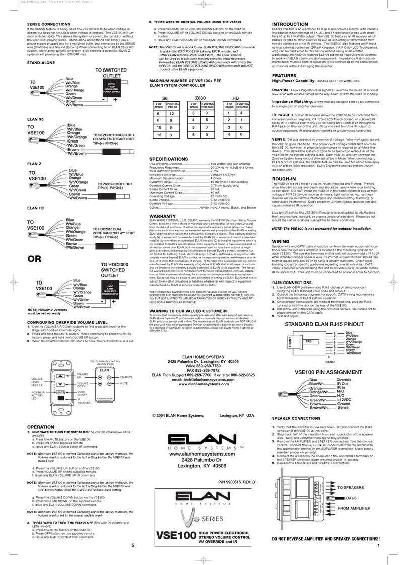 Elan VSE100 manual