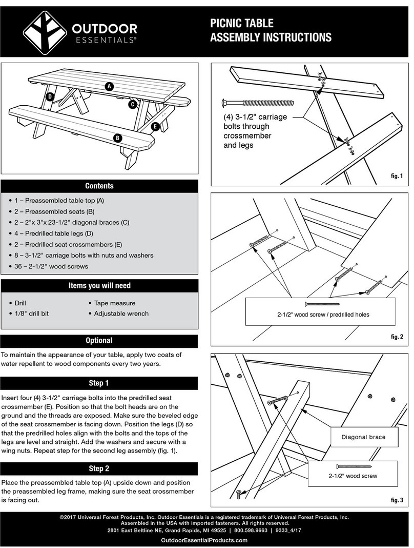 Outdoor Essentials PICNIC TABLE Assembly instructions Outdoor Essentials PICNIC TABLE Assembly instructions