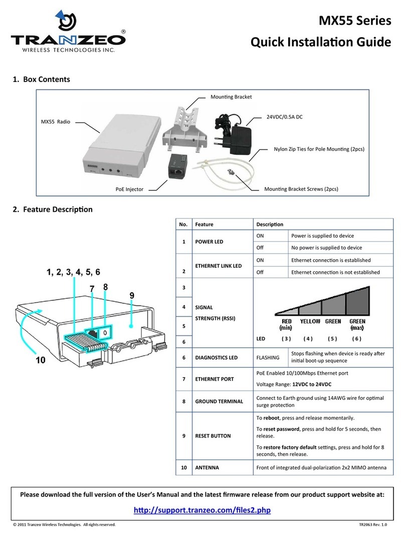 Tranzeo Wireless Technologies MX55 Series Quick installation guide