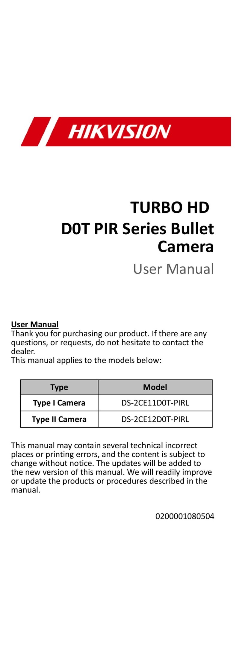 HIK VISION DS-2CE11D0T-PIRL User manual