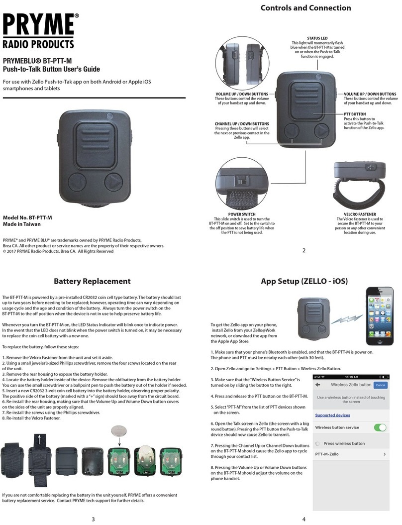 PRYME Radio Product PRYMEBLU BT-PTT-M User manual