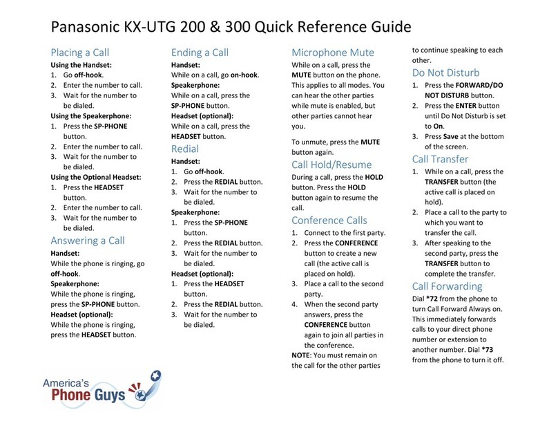 Panasonic KX-UTG 300 Quick reference guide