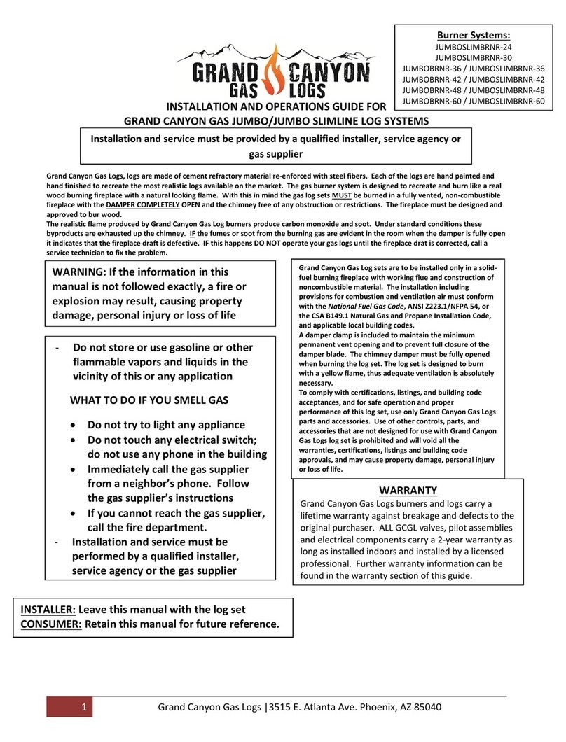 Grand Canyon Gas Logs JUMBOSLIMBRNR-24 Installation and operation guide