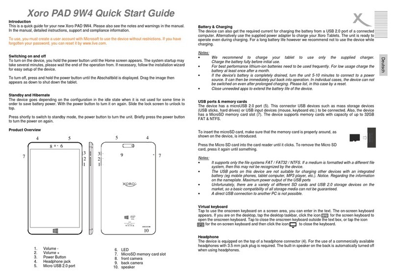 Xoro PAD 9W4 quick start guide