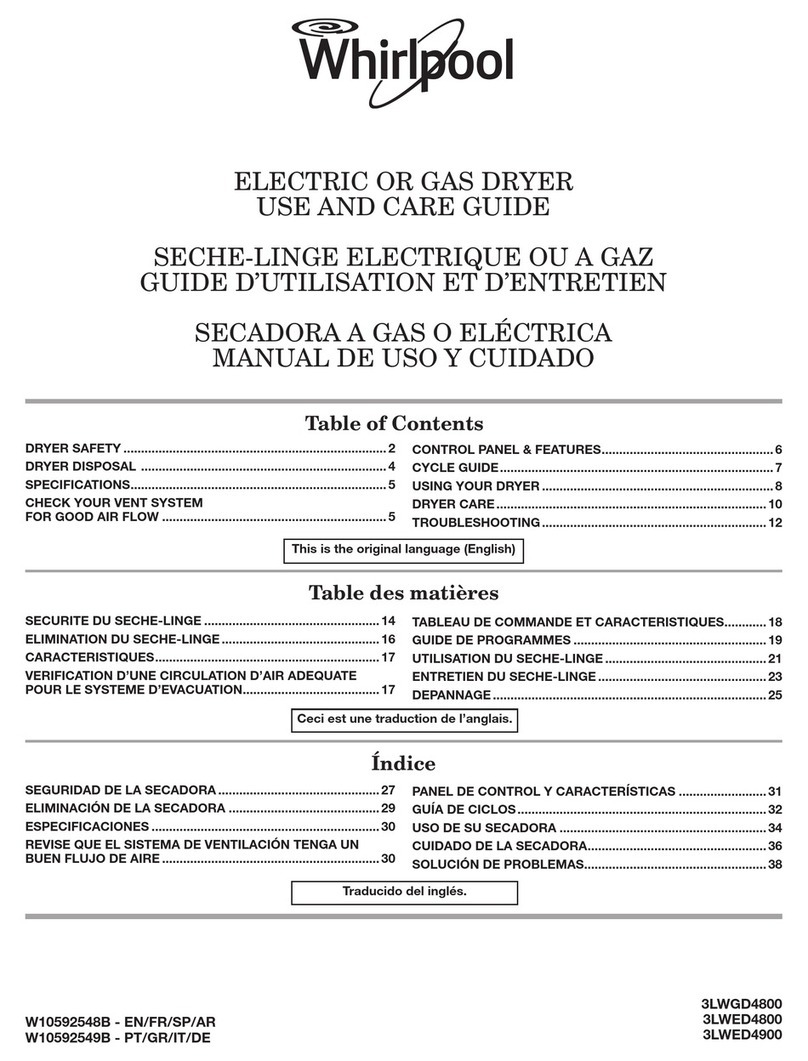 Whirlpool 3LWED4800 Use and care guide
