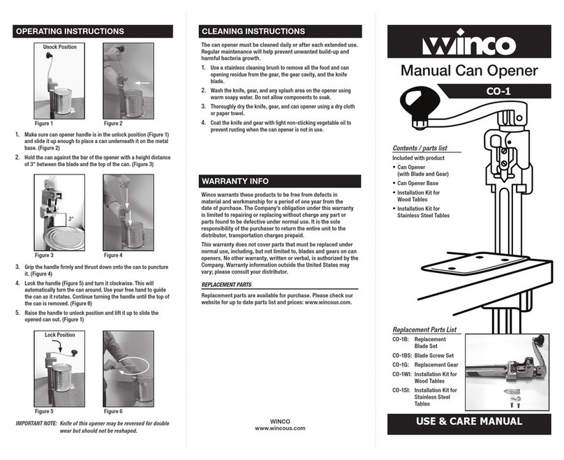 Winco CO-1 Use & care manual