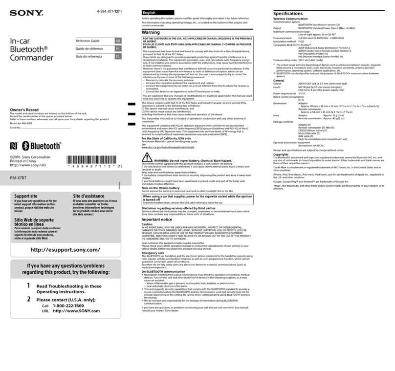 Sony RM-X7BT reference guide
