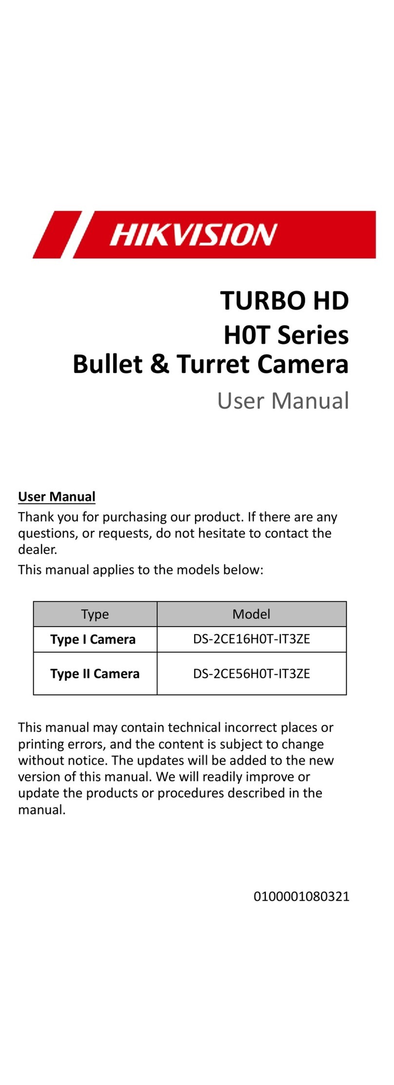 HIK VISION DS-2CE16H0T-IT3ZE User manual