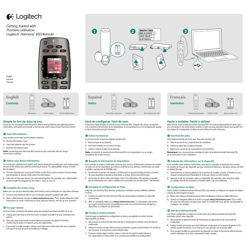 Logitech Harmony 650 User manual Logitech Harmony 650 User manual