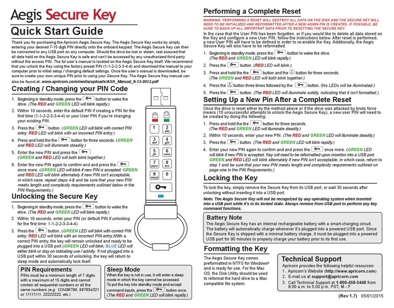 Apricorn Aegis Secure Key quick start guide