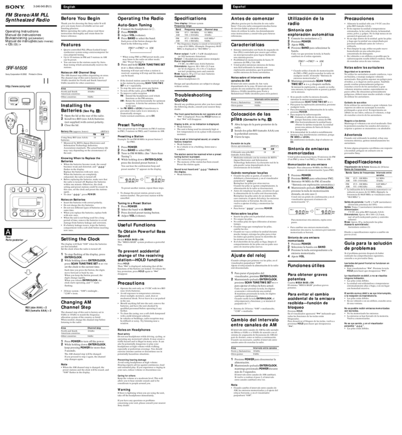 Sony SRF-M606 operating instructions Sony SRF-M606 operating instructions