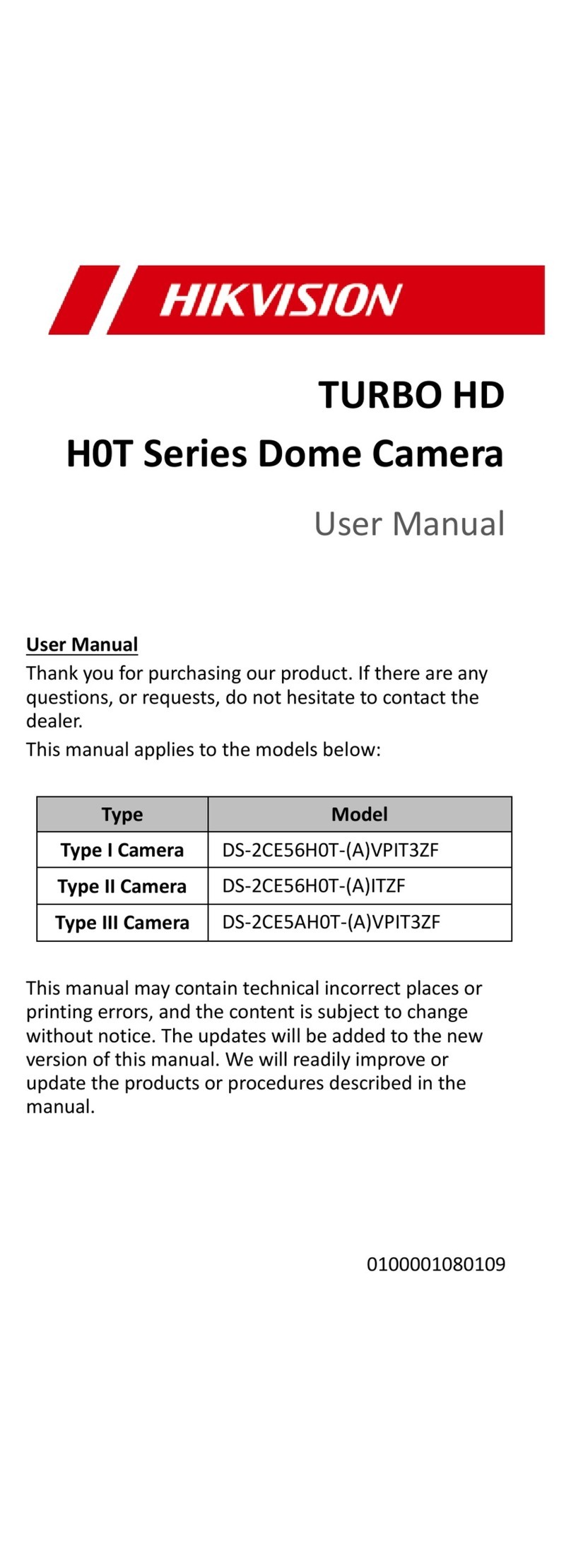 HIK VISION DS-2CE56H0T-(A)VPIT3ZF User manual