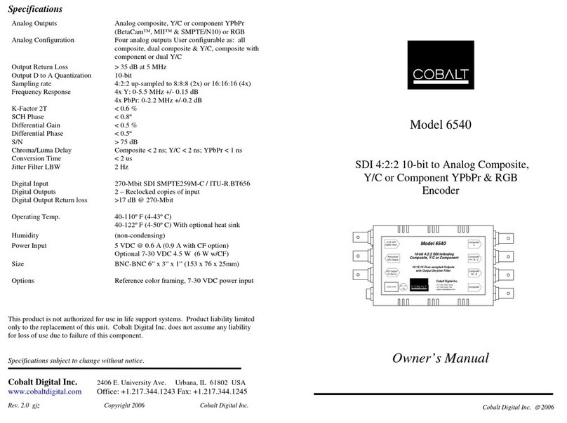 Cobalt Digital Inc 6540 owner's manual