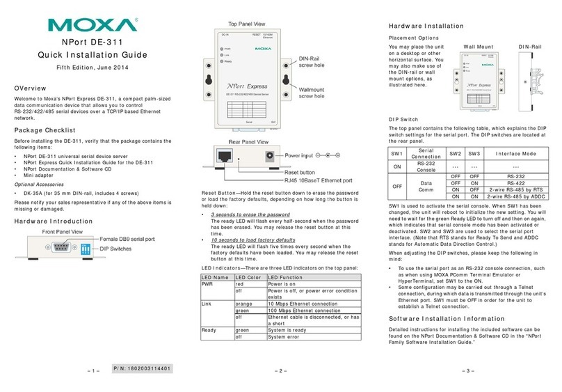 Moxa Technologies NPort DE-311 Quick installation guide Moxa Technologies NPort DE-311 Quick installation guide