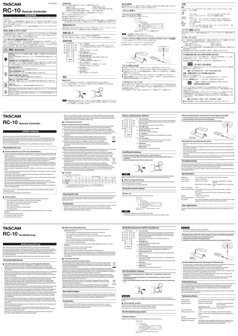 Tascam RC-10 User manual Tascam RC-10 User manual