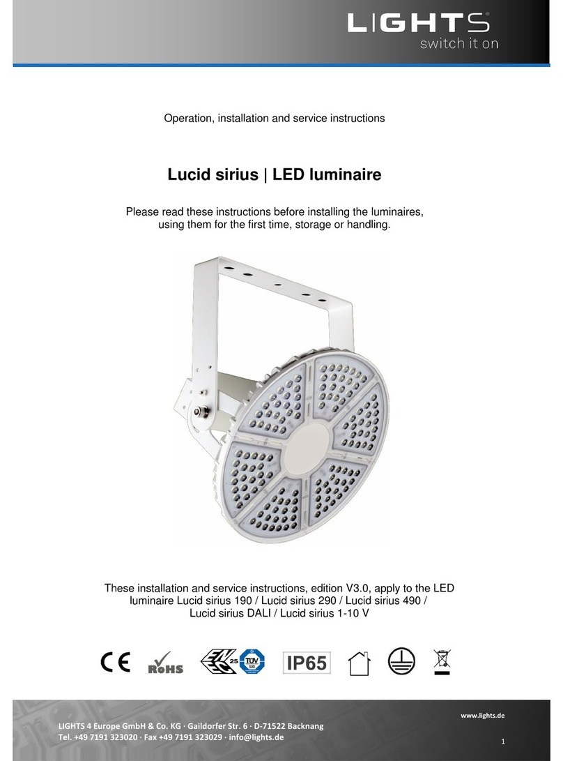 Lights Lucid sirius 190 Operation, installation and service instructions