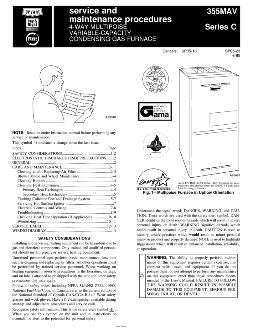 Bryant CONDENSING GAS FURNACE 355MAV Service and maintenance procedures