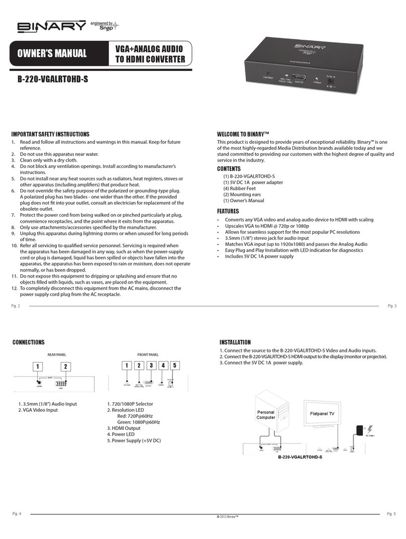 Binary B-220-VGALRTOHD-S owner's manual