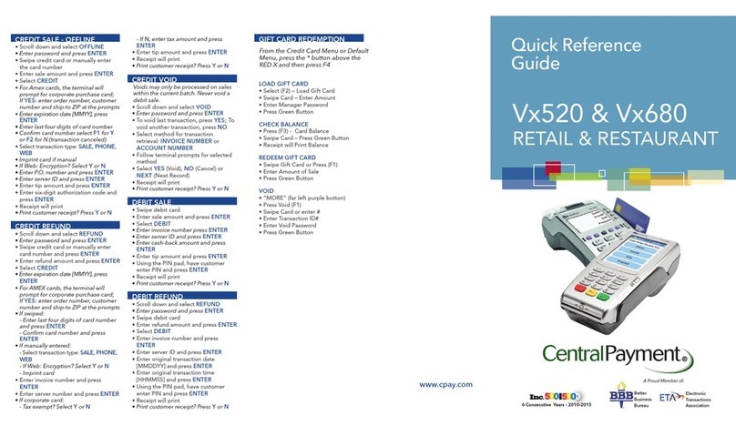 VeriFone Vx-520 Series APACS 40 Quick reference guide