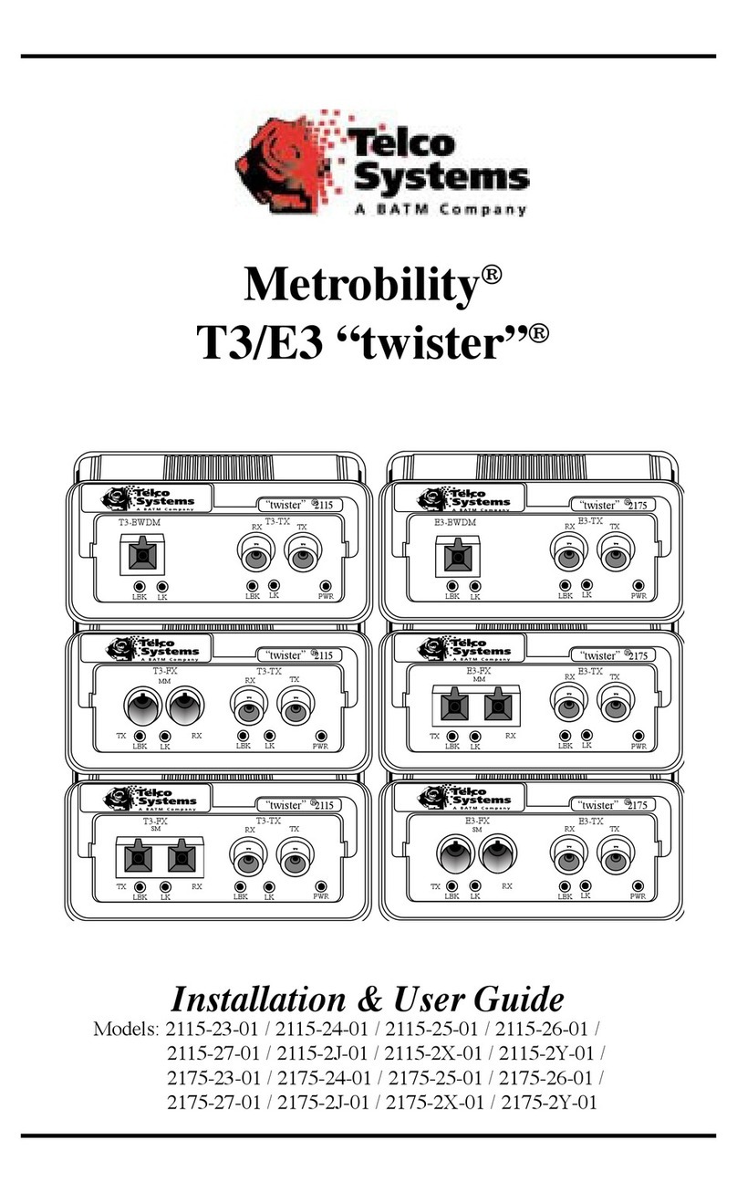 Telco Systems Metrobility T3 2115-23-01 Installation & user guide