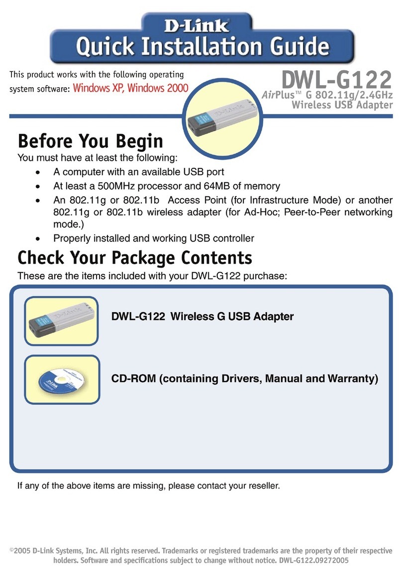 D-Link 802.11g Wireless LAN USB Adapter DWL-G122 User manual