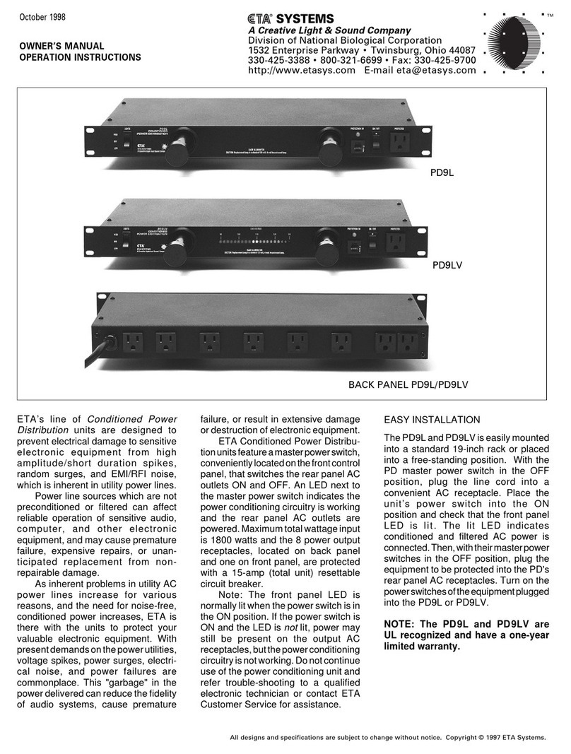 ETA Systems PD9LV Owners manual and operation instructions