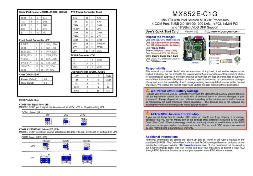 BCM MX852E-C1G User's quick start card