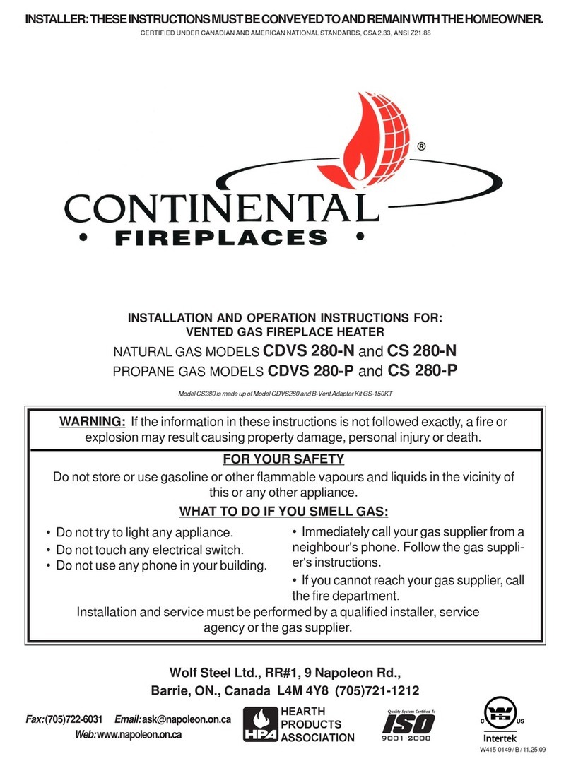 Continental Fireplaces CDVS 280-N Installation and operation instructions Continental Fireplaces CDVS 280-N Installation and operation instructions
