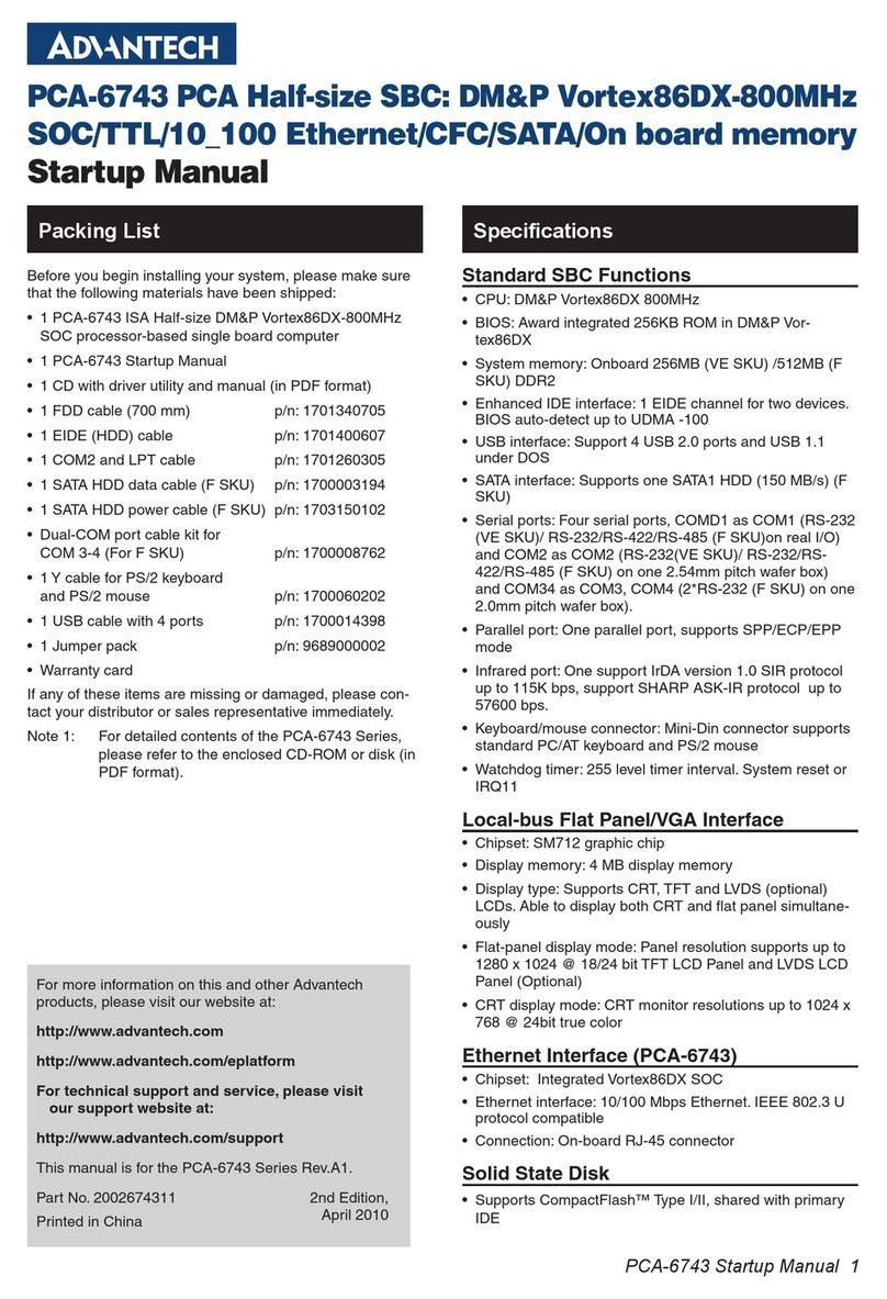 Advantech PCA-6743 Startup manual