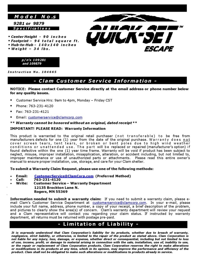 Clam Customer Quick-Set Escape 9281 Service information